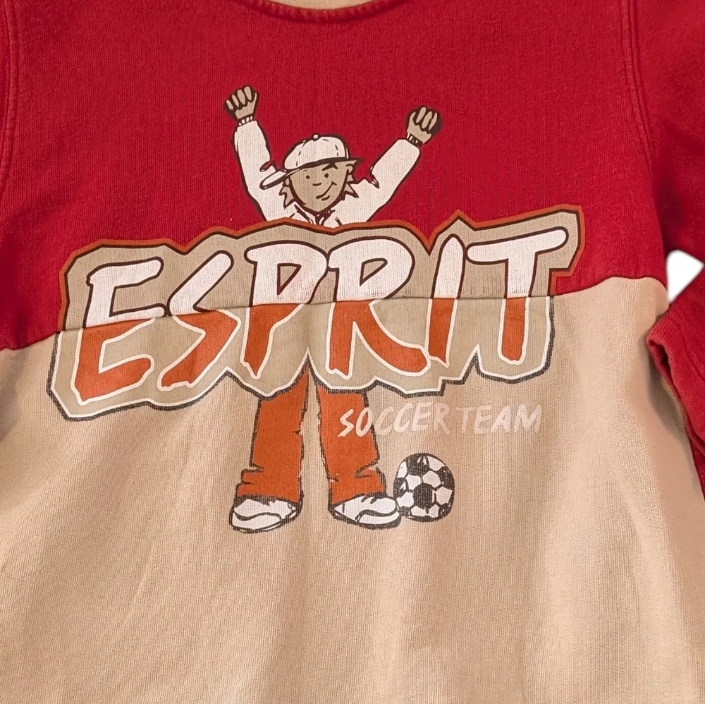 90s Y2K Vintage Esprit Kids Red & Tan Graphic Print Soccer Sweatshirt‎ Sz 4/5